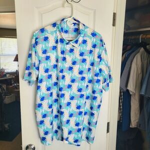 Blue and White Men's Shirt XL NWT Polo Style Paint Splatter Pattern. Colorfull